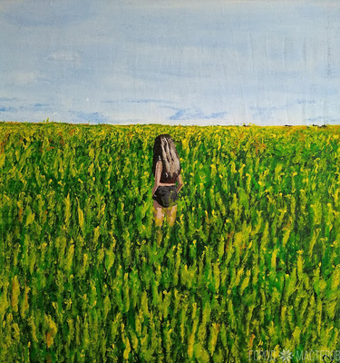 Картина акрилом Рапсовое поле - 2