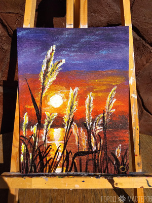 Картина акрилом Закат у озера - 2