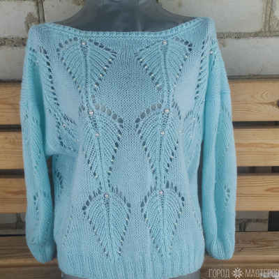 Джемпер с ажурными листьями. - 5