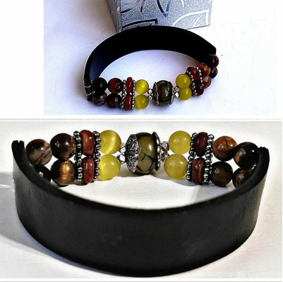 Кожаный браслет с натуральными камнями - 2