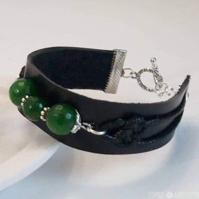 С натуральными агатами кожаный браслет и серьги - 3