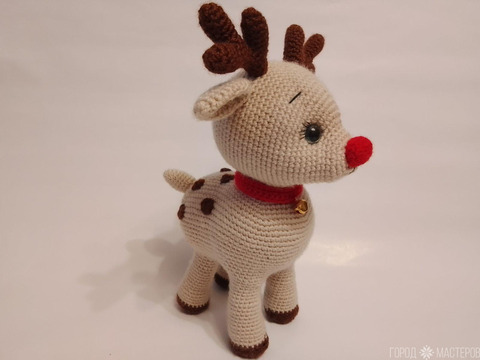 Вязаный НОВОГОДНИЙ ОЛЕНЬ. 26см. Ручная работа. - 5