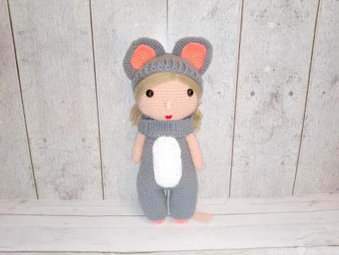 Вязаная девочка в костюме мышки . 23 см - 2