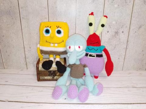 Вязаные игрушки Губка Боб,Мистер Краб,Перл,Сенди,планктон - 2