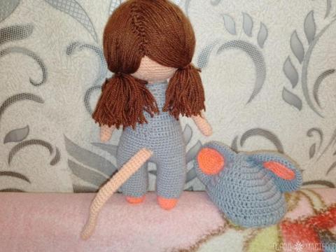 Вязаная девочка в костюме мышки . 23 см - 3