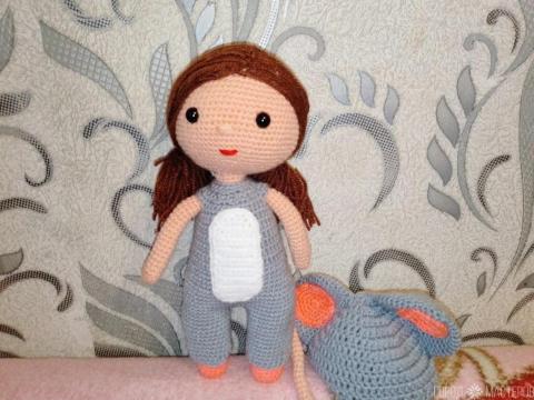 Вязаная девочка в костюме мышки . 23 см - 4