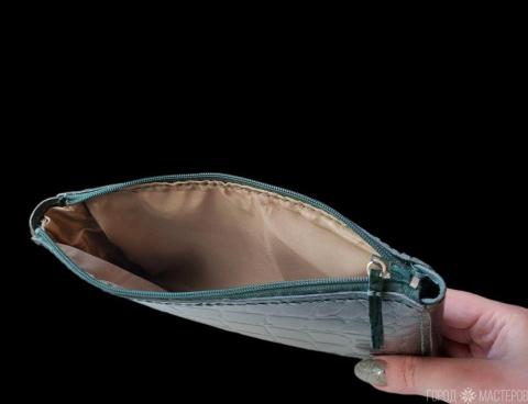 Косметичка зеленая лаковая из настоящей кожи - 2