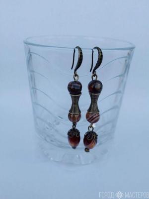 Серьги "Нефертити" с натуральным тигровым глазом - 2