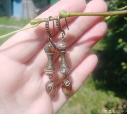 Серьги "Нефертити" с натуральным тигровым глазом - 3