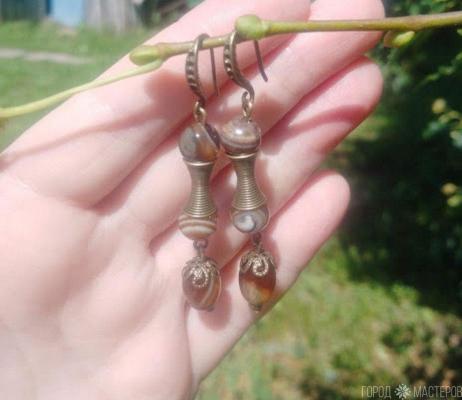 Серьги "Нефертити" с натуральным тигровым глазом - 4