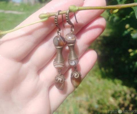 Серьги "Нефертити" с натуральным тигровым глазом - 5