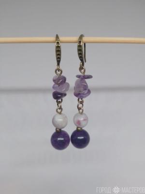 Серьги "Фиалки" с аметистом и джаспером - 2