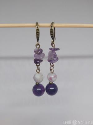 Серьги "Фиалки" с аметистом и джаспером - 3