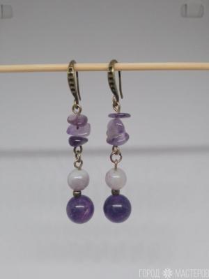 Серьги "Фиалки" с аметистом и джаспером - 4