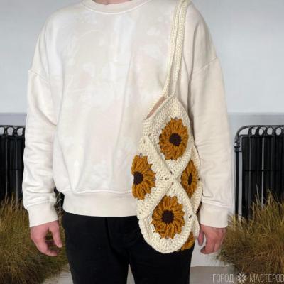 Сумка вязанная Подсолнух шоппер - 2