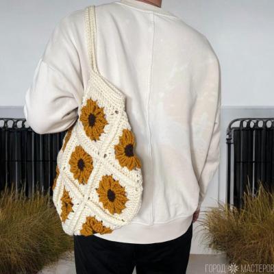 Сумка вязанная Подсолнух шоппер - 4