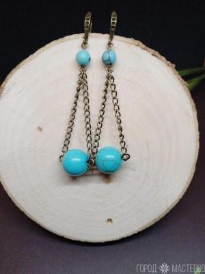 Серьги с натуральной бирюзой - 3