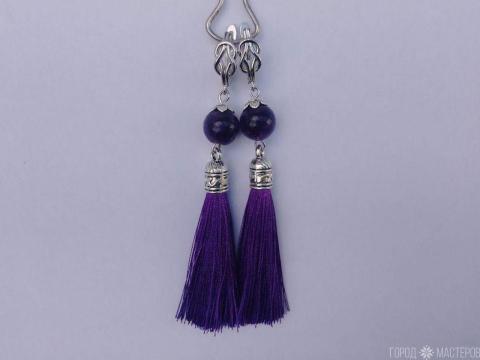 Серьги с натуральным аметистом и кисточками - 3