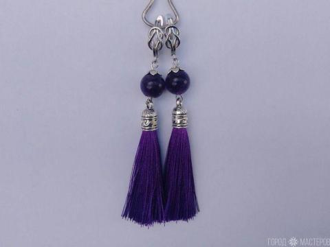 Серьги с натуральным аметистом и кисточками - 5