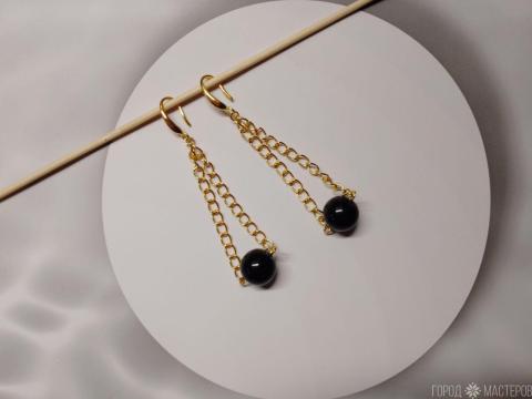 Серьги "Ночной шик" с черным агатом - 4