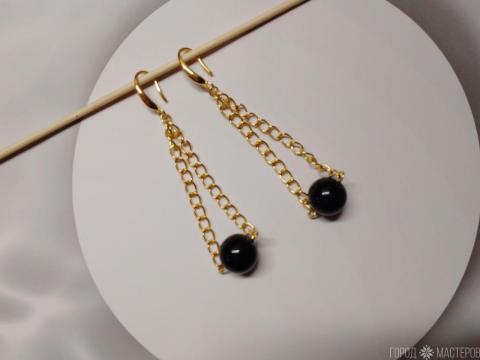Серьги "Ночной шик" с черным агатом - 5