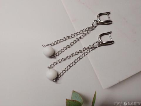 Серьги "Сияние луны" с натуральным белым агатом - 2