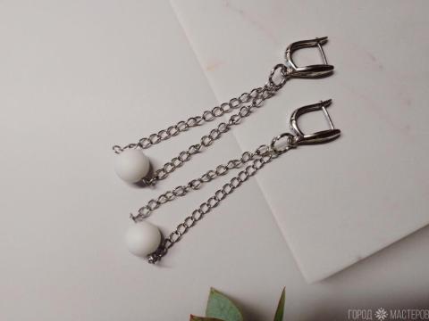 Серьги "Сияние луны" с натуральным белым агатом - 3