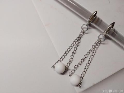 Серьги "Сияние луны" с натуральным белым агатом - 5