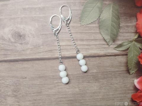 СЕРЬГИ "СНЕЖНЫЙ ВАЛЬС" С БЕЛЫМ АГАТОМ - 2