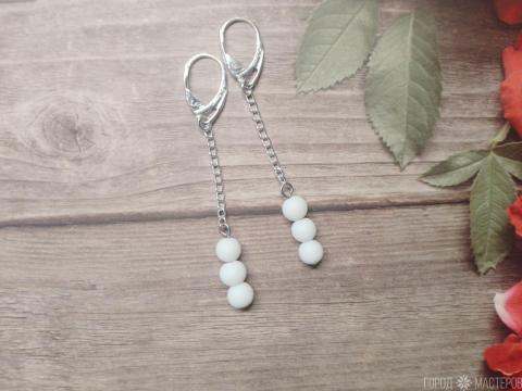 СЕРЬГИ "СНЕЖНЫЙ ВАЛЬС" С БЕЛЫМ АГАТОМ - 3