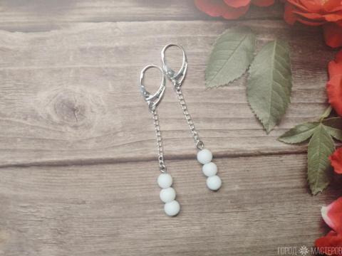 СЕРЬГИ "СНЕЖНЫЙ ВАЛЬС" С БЕЛЫМ АГАТОМ - 4