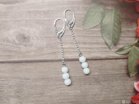 СЕРЬГИ "СНЕЖНЫЙ ВАЛЬС" С БЕЛЫМ АГАТОМ - 5