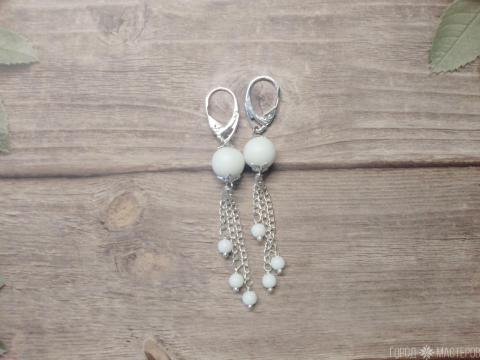 Серьги "Снежная королева" с белым агатом - 2