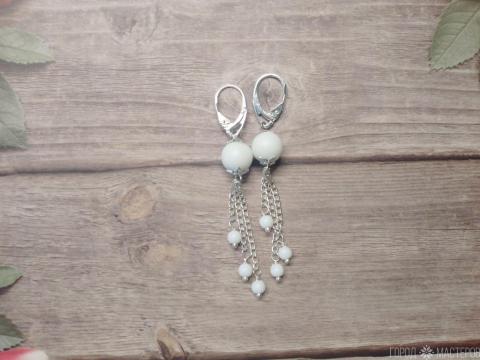 Серьги "Снежная королева" с белым агатом - 3