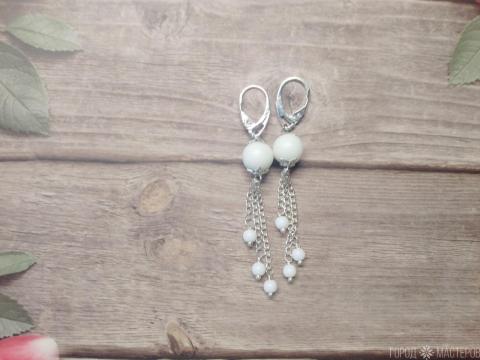 Серьги "Снежная королева" с белым агатом - 4