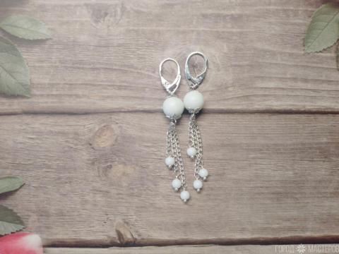 Серьги "Снежная королева" с белым агатом - 5