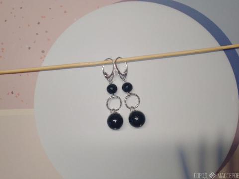 Серьги "ночная сказка" с черным агатом - 2