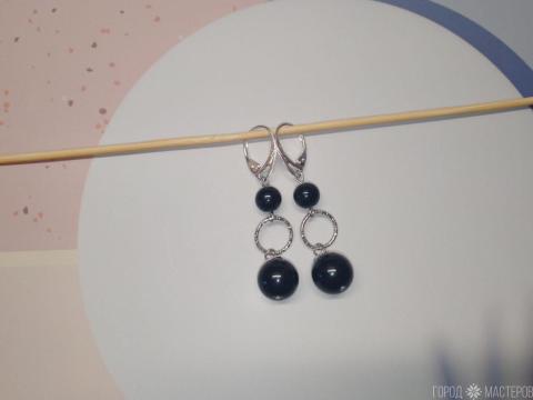 Серьги "ночная сказка" с черным агатом - 3