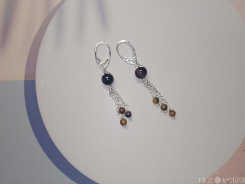 Серьги "ночная симфония" с тигровым глазом - 2