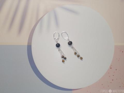 Серьги "ночная симфония" с тигровым глазом - 3