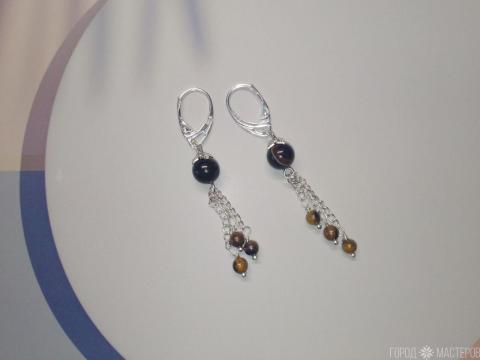 Серьги "ночная симфония" с тигровым глазом - 4