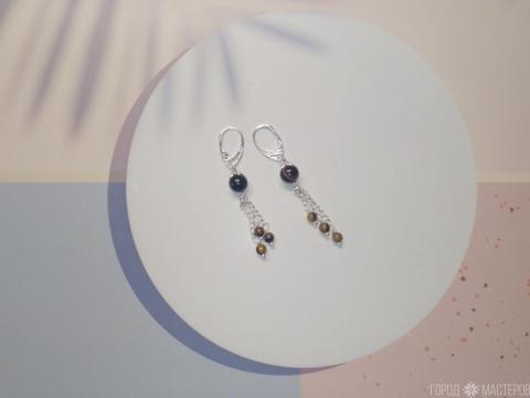 Серьги "ночная симфония" с тигровым глазом - 5