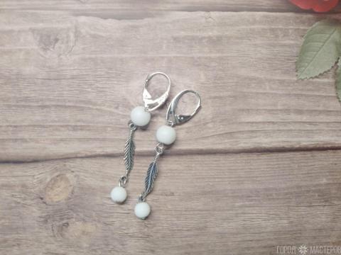 Серьги "Лунная мелодия" с белым агатом - 5