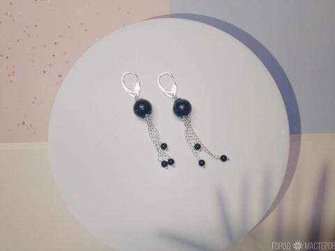 Серьги "Вечерняя звезда" с черным агатом - 2