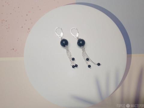 Серьги "Вечерняя звезда" с черным агатом - 3