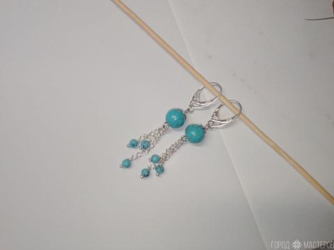 Серьги "Бирюзовые грёзы" с натуральной бирюзой - 2