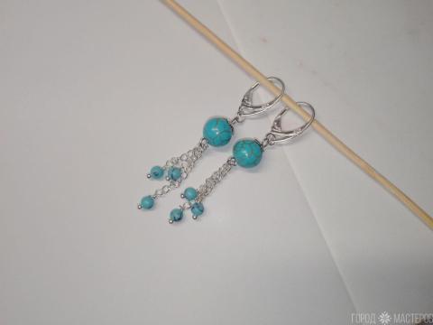 Серьги "Бирюзовые грёзы" с натуральной бирюзой - 3
