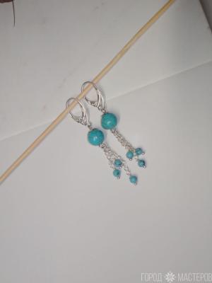 Серьги "Бирюзовые грёзы" с натуральной бирюзой - 4