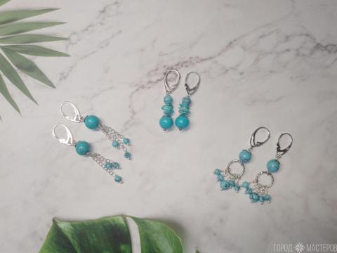 Серьги с натуральной бирюзой - 3