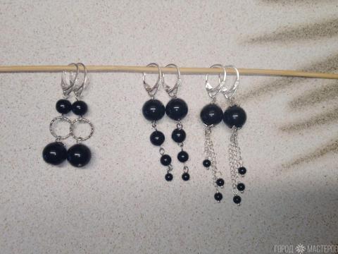 Серьги с натуральным черным агатом - 2